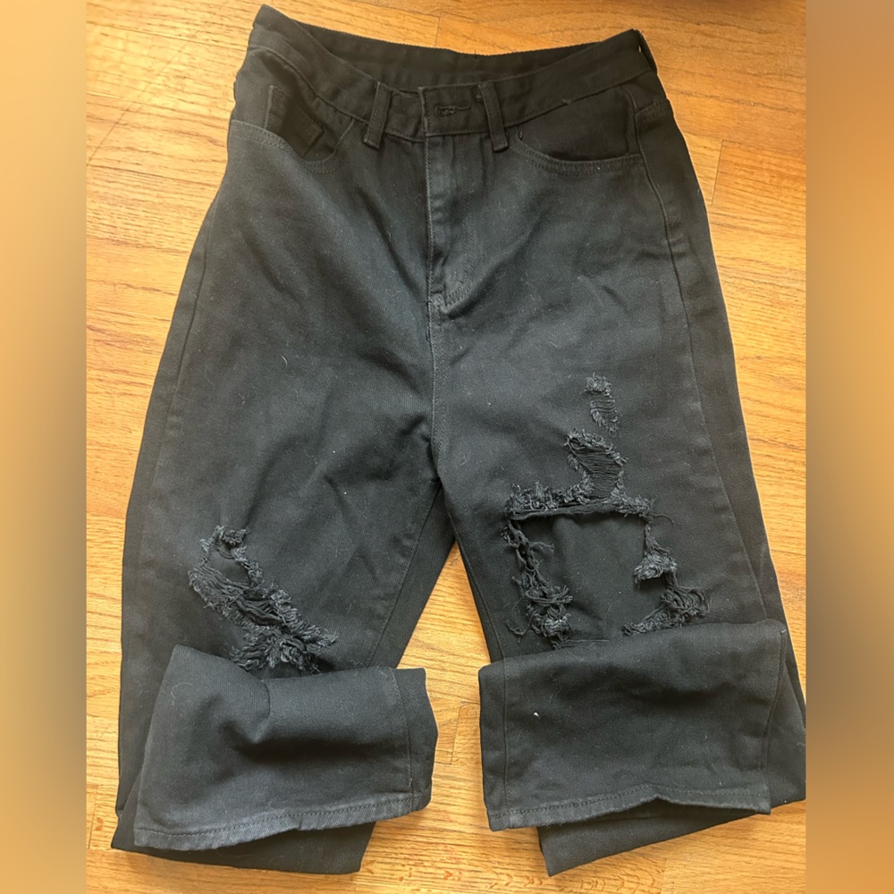 SHEIN Black Distressed Women Jeans